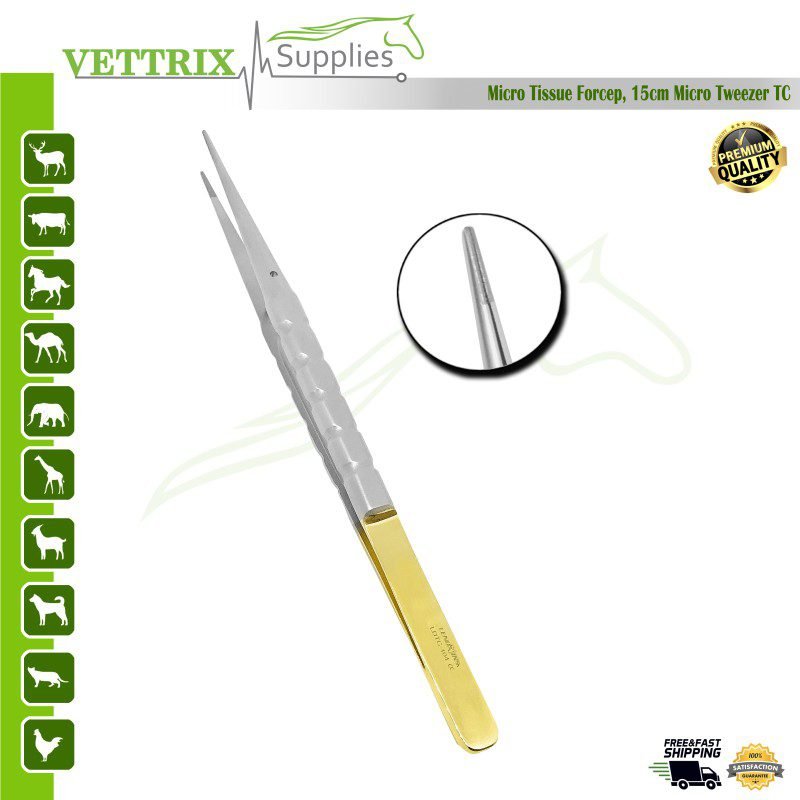 VSTC-104.jpg Micro Tissue Forceps Tweezer TC 15cm - Image 1