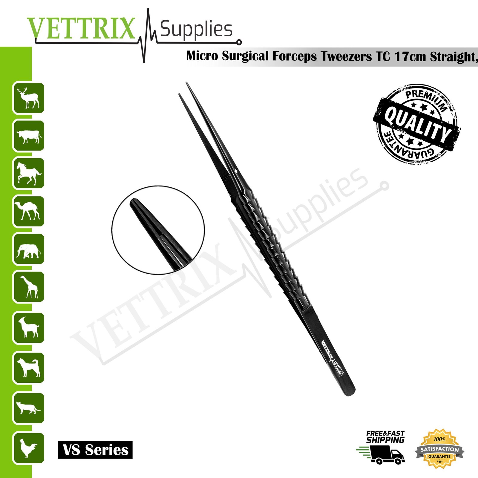 VSTC13-400-scaled-1.jpg Micro Tissue Forceps Tweezer TC, 17cm | Vettrix Supplies - Image 1